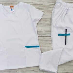 Promoción Uniforme Blanco Cuello V Redondeado California Lycra Lafayette Vivo Verde Aguamarina