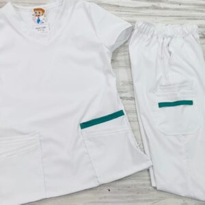 Promoción Uniforme Blanco Cuello V Redondeado California Licra Lafayette Vivo Verde Hade