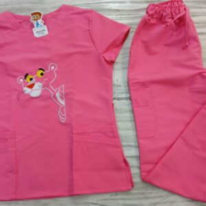 Promoción Uniforme Fucsia Cuello V Redondeado Bordado Pantera Rosa Universal Cloro Resistente Lafayette