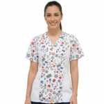 Blusa Blanco Cuello V Antifluido Estampado Laboratorio.