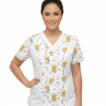 Blusa M Blanco Cuello V Antifluido Estampado Enfermería Oso