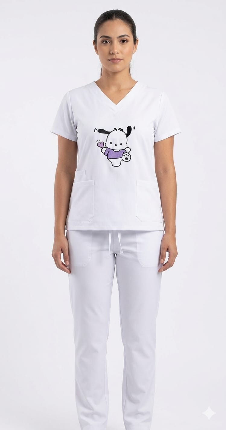 Uniforme Blanco Antifluido Lafayette Lycra Bordado Pochacco