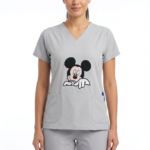Uniforme Antifluido Gris Perla Bordado Mickey Lotus Lycra Lafayette