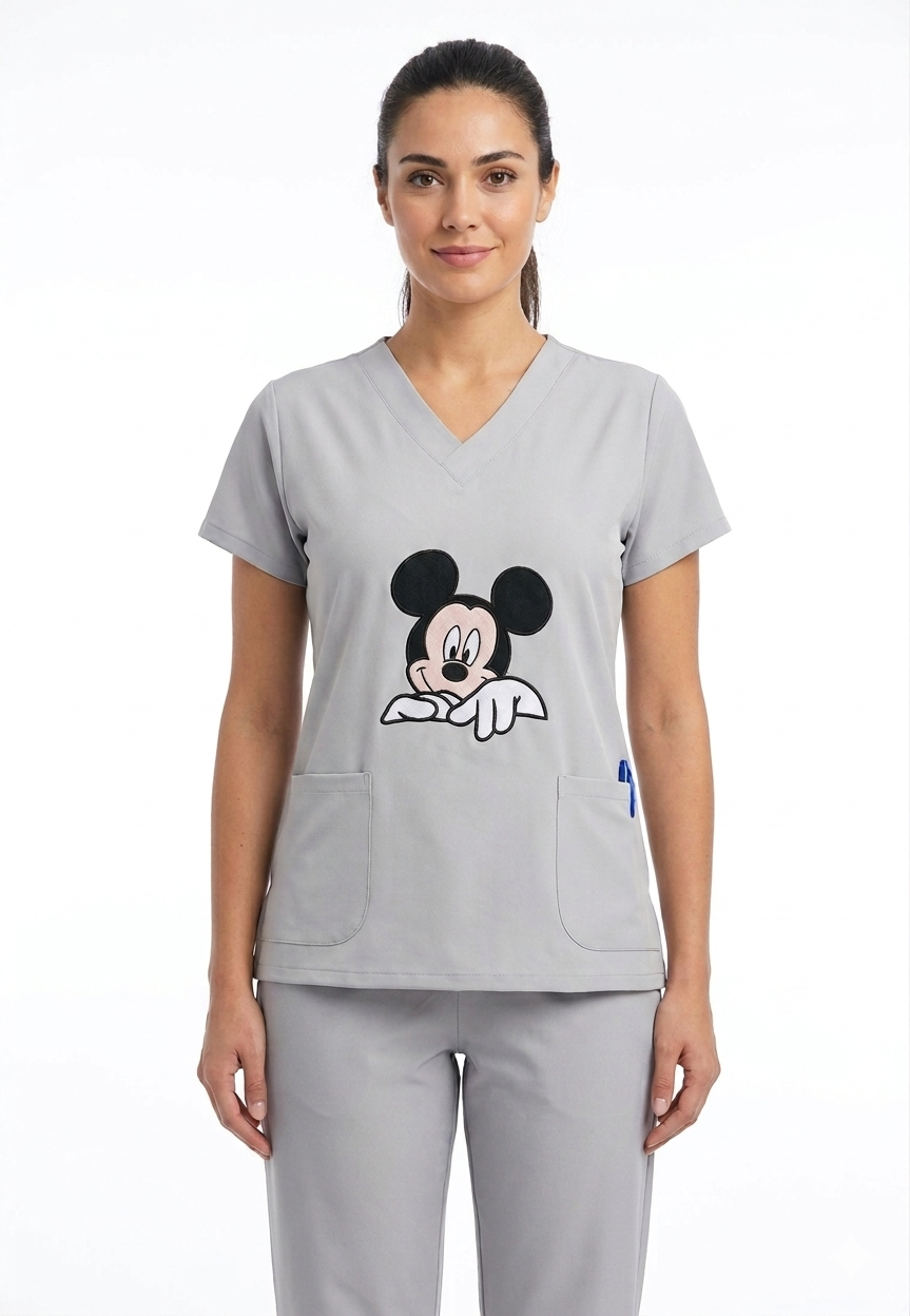 Uniforme XS Antifluido Gris Perla Bordado Mickey Lotus Lycra Lafayette R.23846