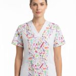 Blusa M Blanco Cuello V Antifluido Estampado Belleza-Peluquería.