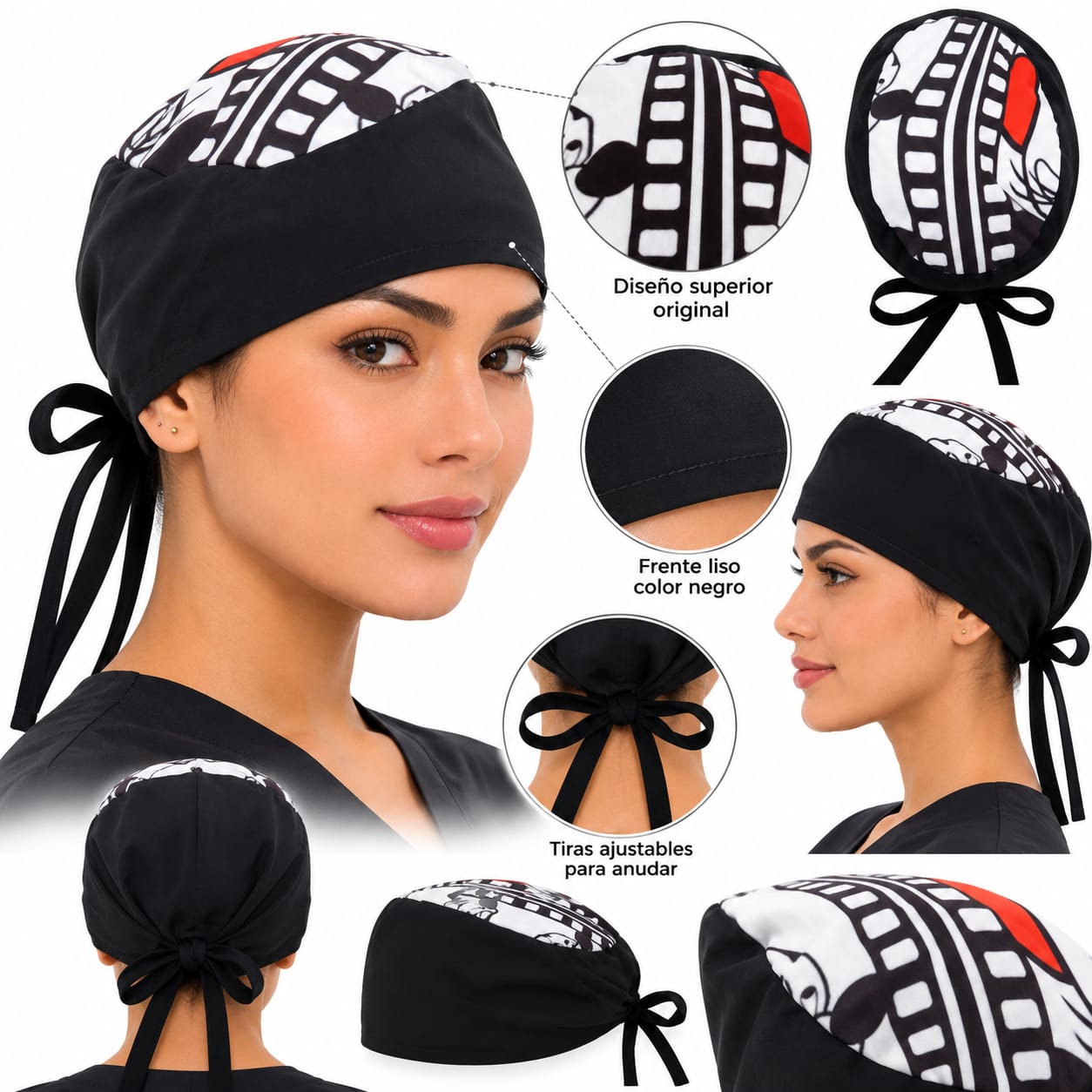 Gorro Antifluido Unisex Blanco y Negro Estampado Mickey R31422 Gorro Antifluido Unisex Blanco y Negro Estampado Mickey – Comodidad y Estilo Divertido - Imagen 1