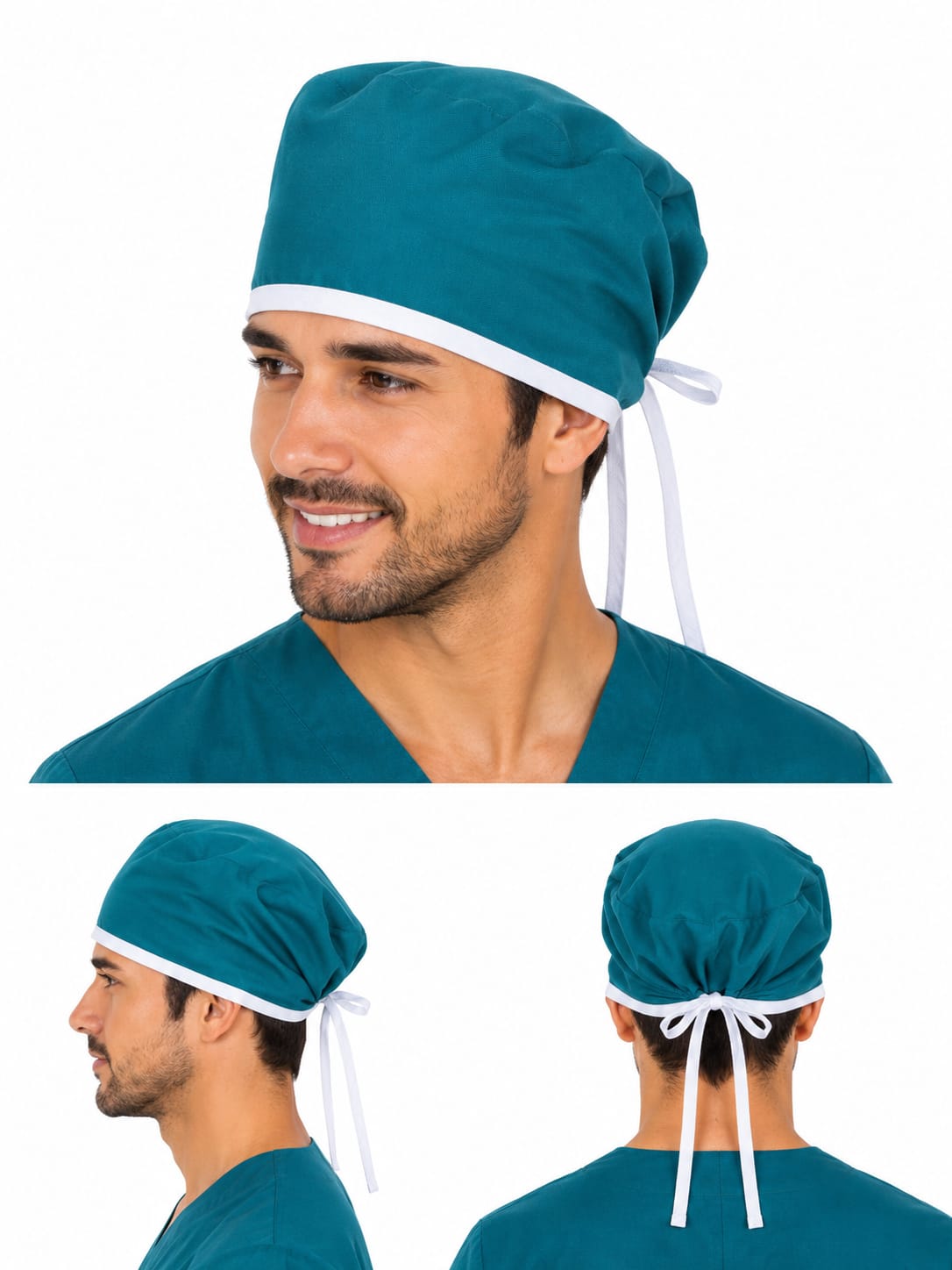 Gorro Unisex Verde Jade Antifluido con Cordón Blanco R14631 Gorro Unisex Verde Jade Antifluido con Cordón Blanco – Frescura y Estilo Profesional - Imagen 1