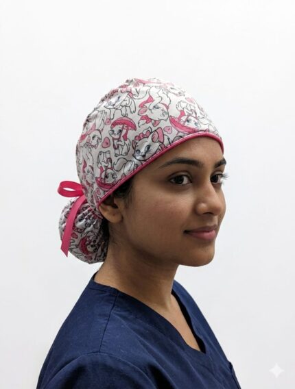 Gorro Antifluido Estampado Gatica Blanca Con Moño Ajustable