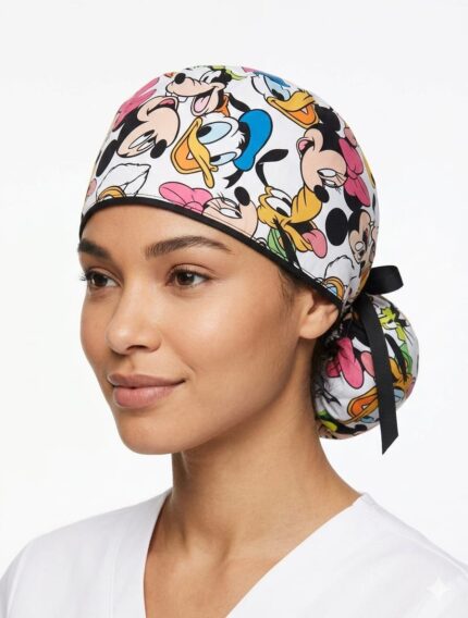 Gorro Antifluido Estampado Mickey Mouse Clásico Con Moño Ajustable
