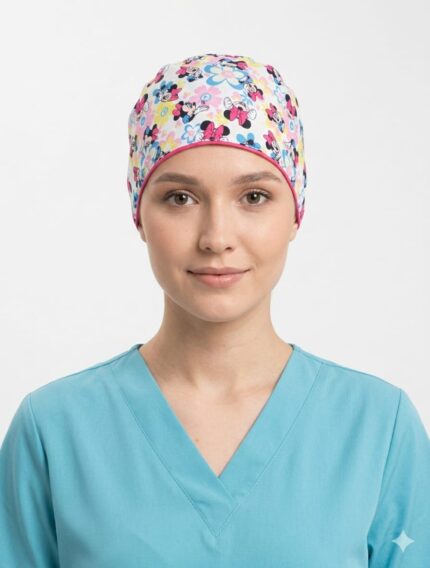 Gorro Antifluido Estampado Minnie Flores Con Moño Ajustable