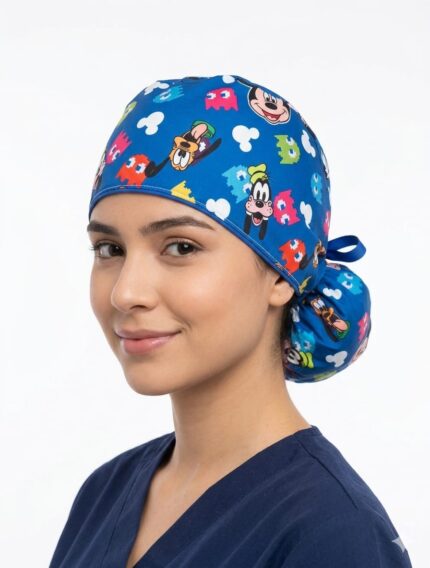 Gorro Antifluido Estampado Pacman-Mickey Con Moño Ajustable