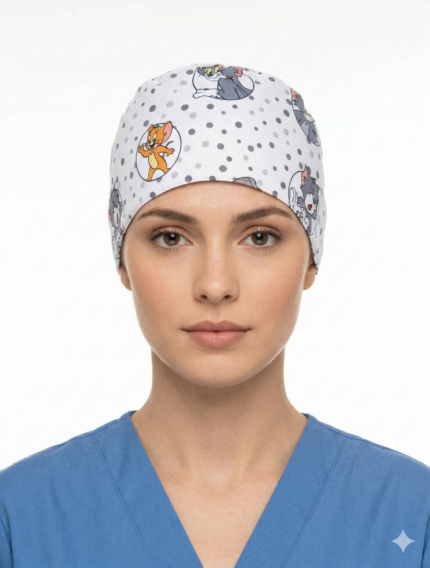 Gorro Antifluido Estampado Tom Y Jerry Con Moño Ajustable