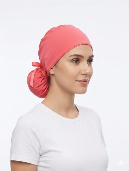 Gorro Antifluido Lycra Rosa Coral con Moño Ajustable
