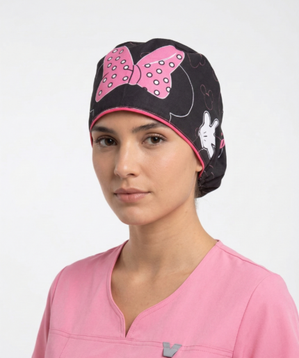 Gorro Antifluido Estampado Minnie Con Moño Ajustable