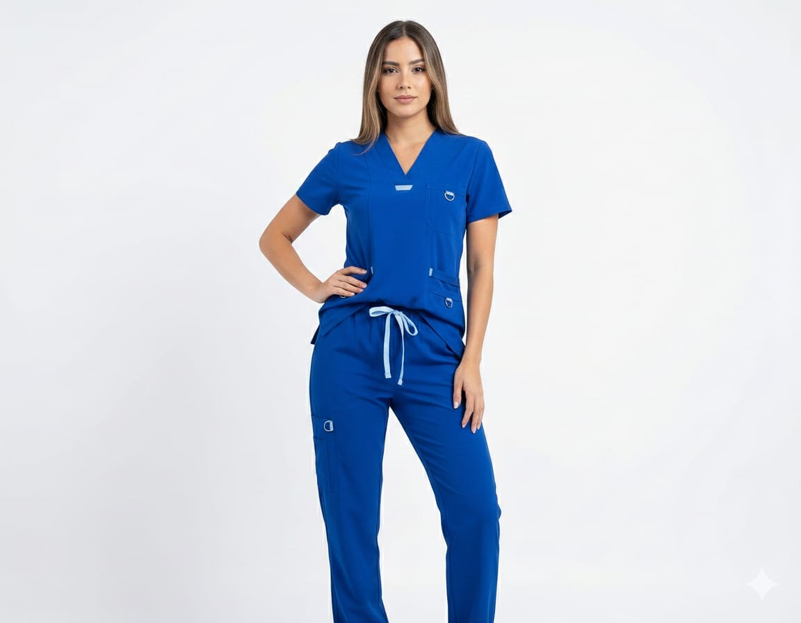 Uniforme Azul Rey Cuello V Con Vivo Azul Cielo Antifluido Universal Lafayette (2)
