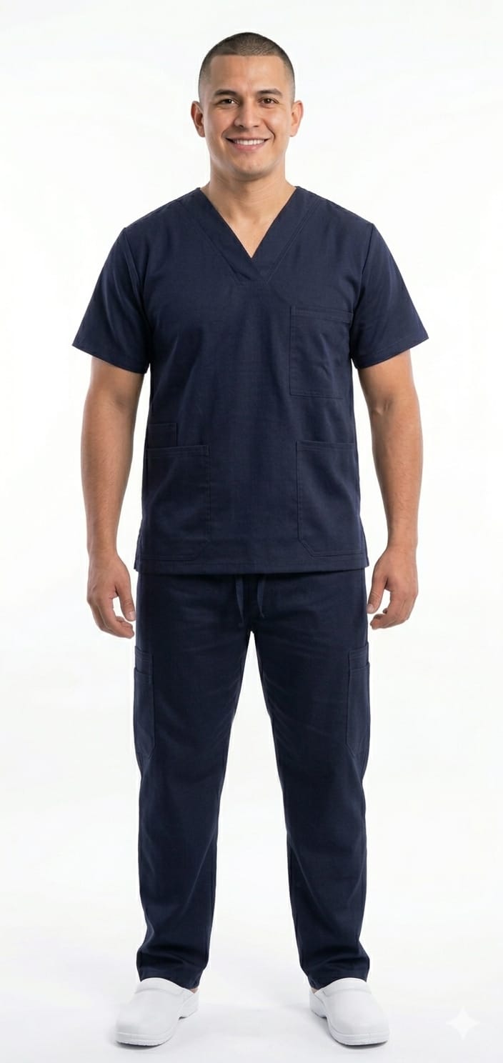 Uniforme Hombre Cuello V Azul Noche Universal Lycra Lafayette M,L,XL bolsillos pant