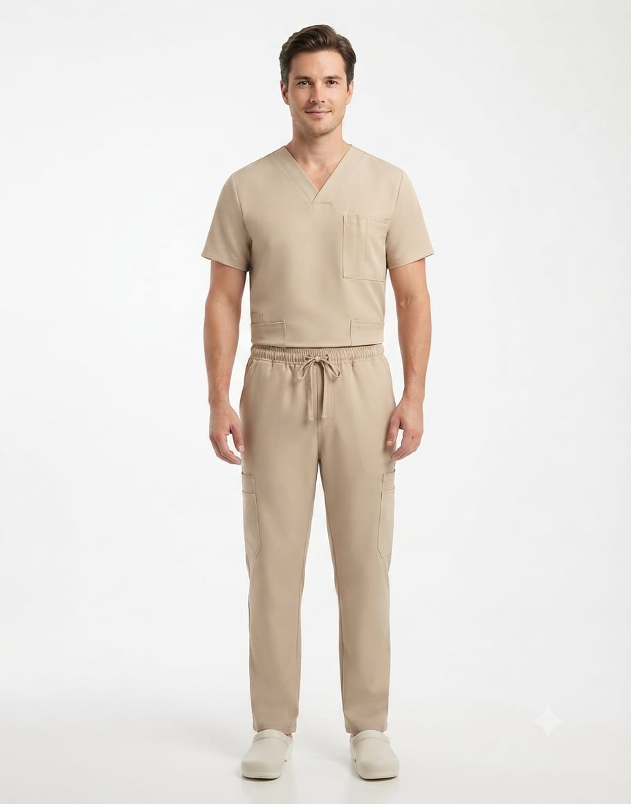 Uniforme Hombre Cuello V Beige Lotus Lycra Lafayette 32445 Uniforme Hombre Cuello V Beige Lotus Lycra Lafayette - Imagen 1