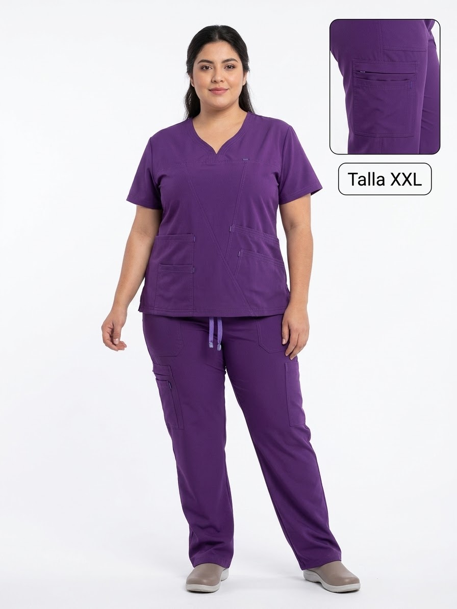 Uniforme Morado Cuello Corazón Antifluido Importado Licrado - Imagen 1