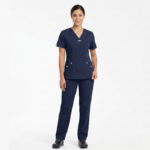 Uniforme Azul Noche Cuello V Vivo Rosado Antifluido Universal Lycra Lafayette