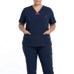 Uniforme Azul Noche Cuello V Vivo Fucsia Universal Lycra Lafayette