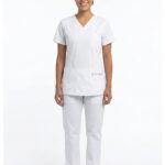 Uniforme Blanco Cuello V Corto Bolsillo Bordado Snoopy Micro-dril Lafayette