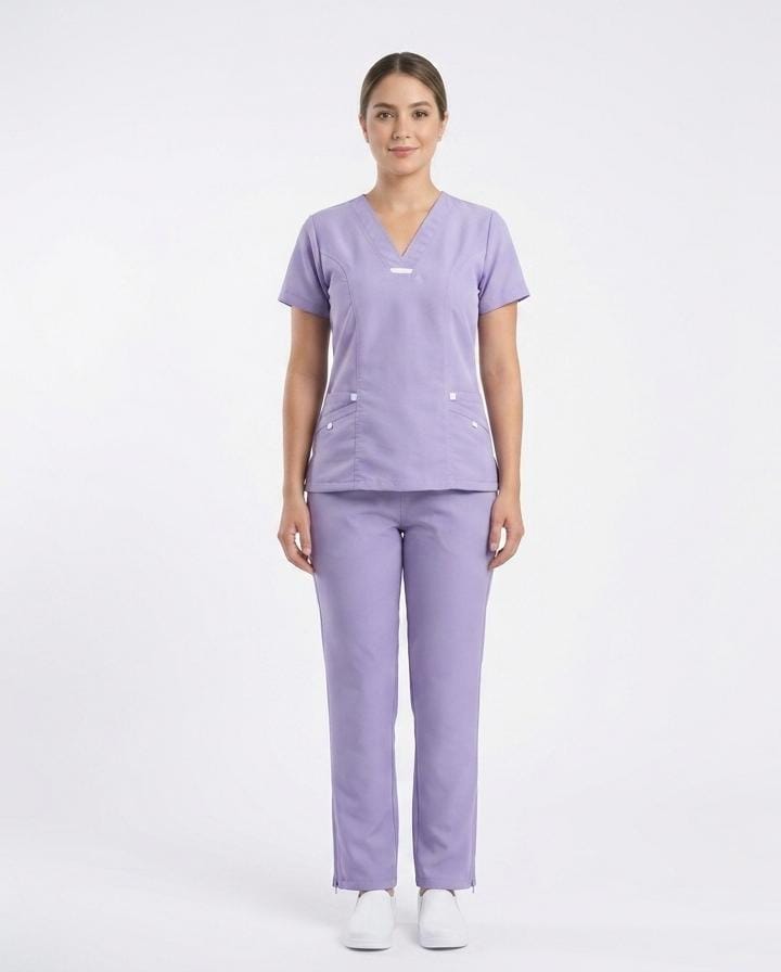 Uniforme Lila Cuello V Con Vivo Blanco Antifluido Universal Lafayette - Imagen 1