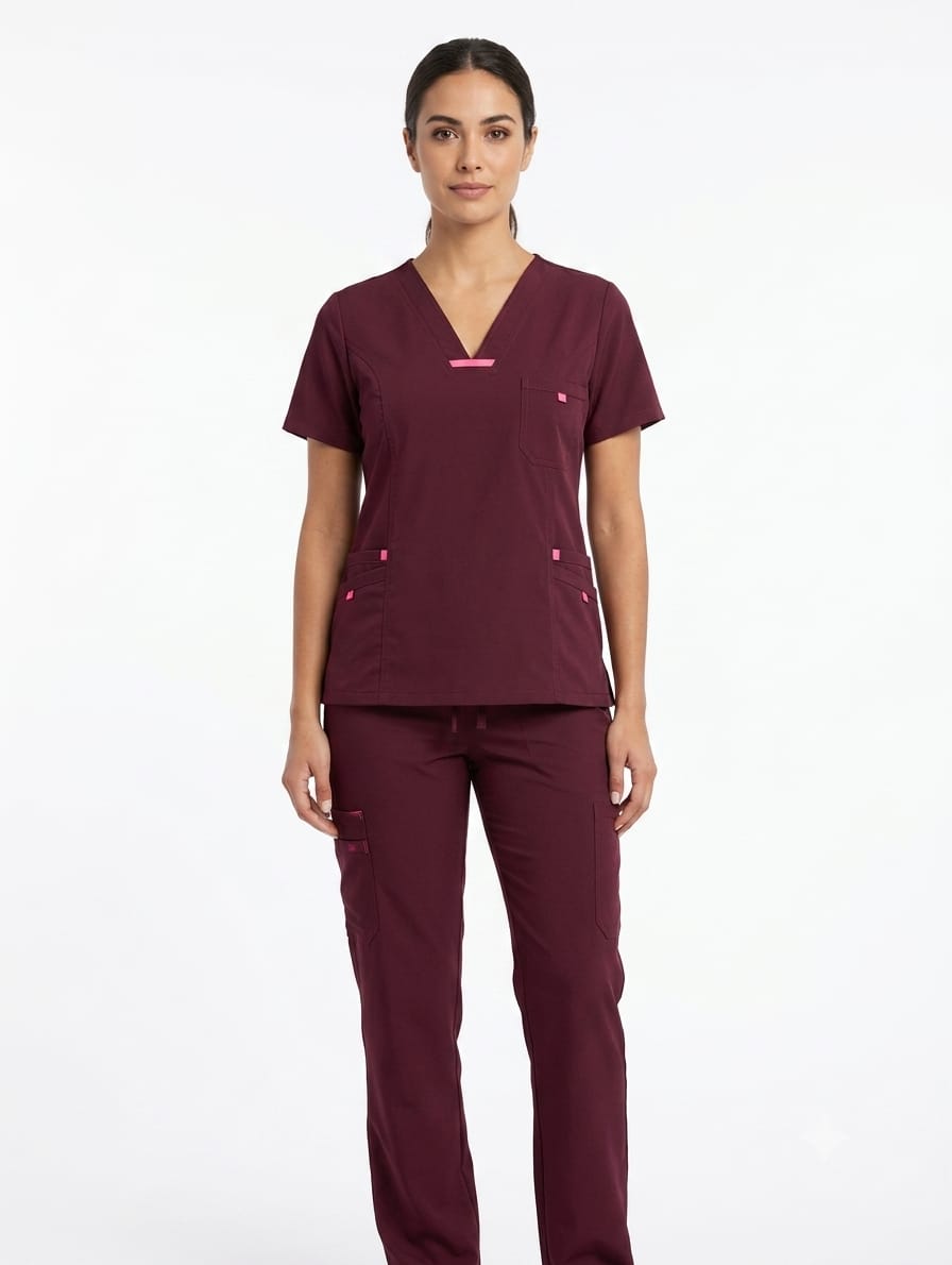 Uniforme Vinotinto Cuello V Vivo Fucsia Antifluido Universal Cloro-resistente Lafayette - Imagen 1