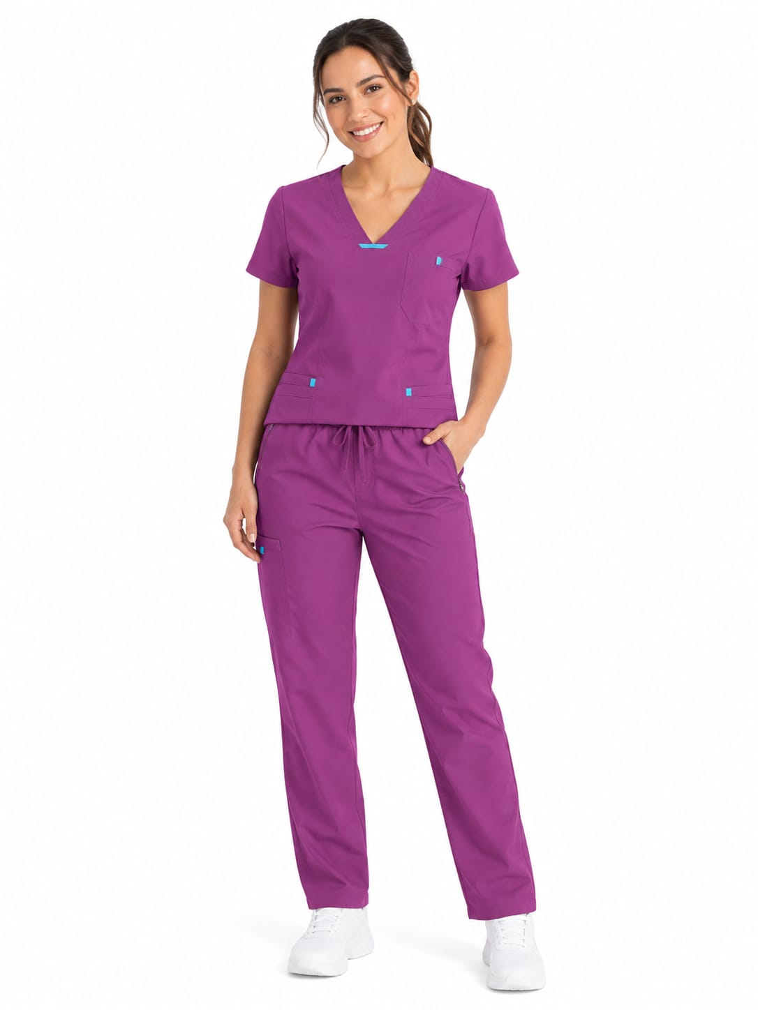 Uniforme Fucsia Cuello V Con Vivo Aguamarina Antifluido Universal Lafayette - Imagen 1