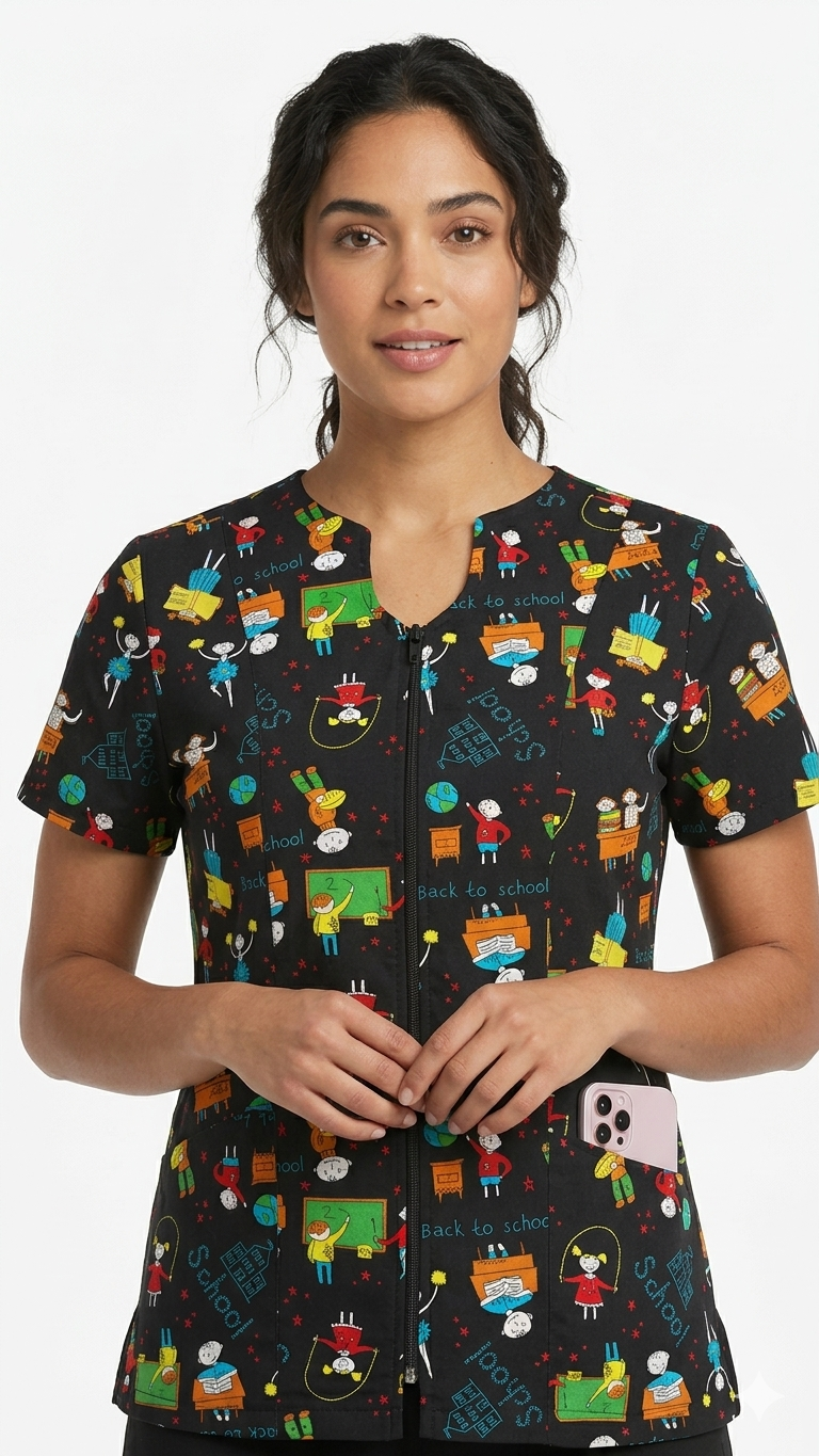 Blusa Cremallera Negra Antifluido Estampado Escolar
