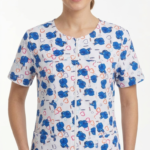 Blusa Cuello Cremallera Corta Blanca Antifluido Estampado Stich Corazones