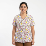 Blusa Cuello Cruzado Blanca Antifluido Estampado Cafeteria