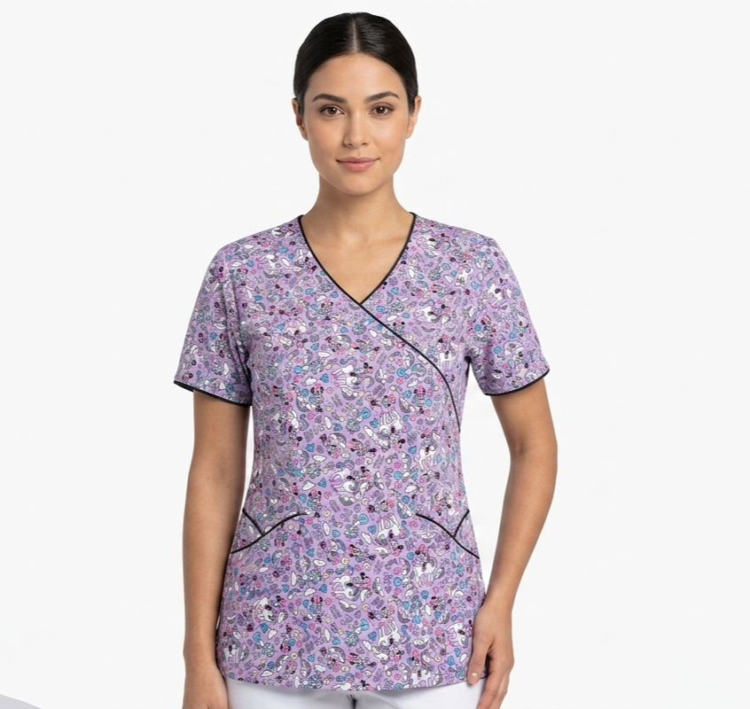 Blusa Cuello Cruzado Lila Antifluido Estampado Minnie Unicornios