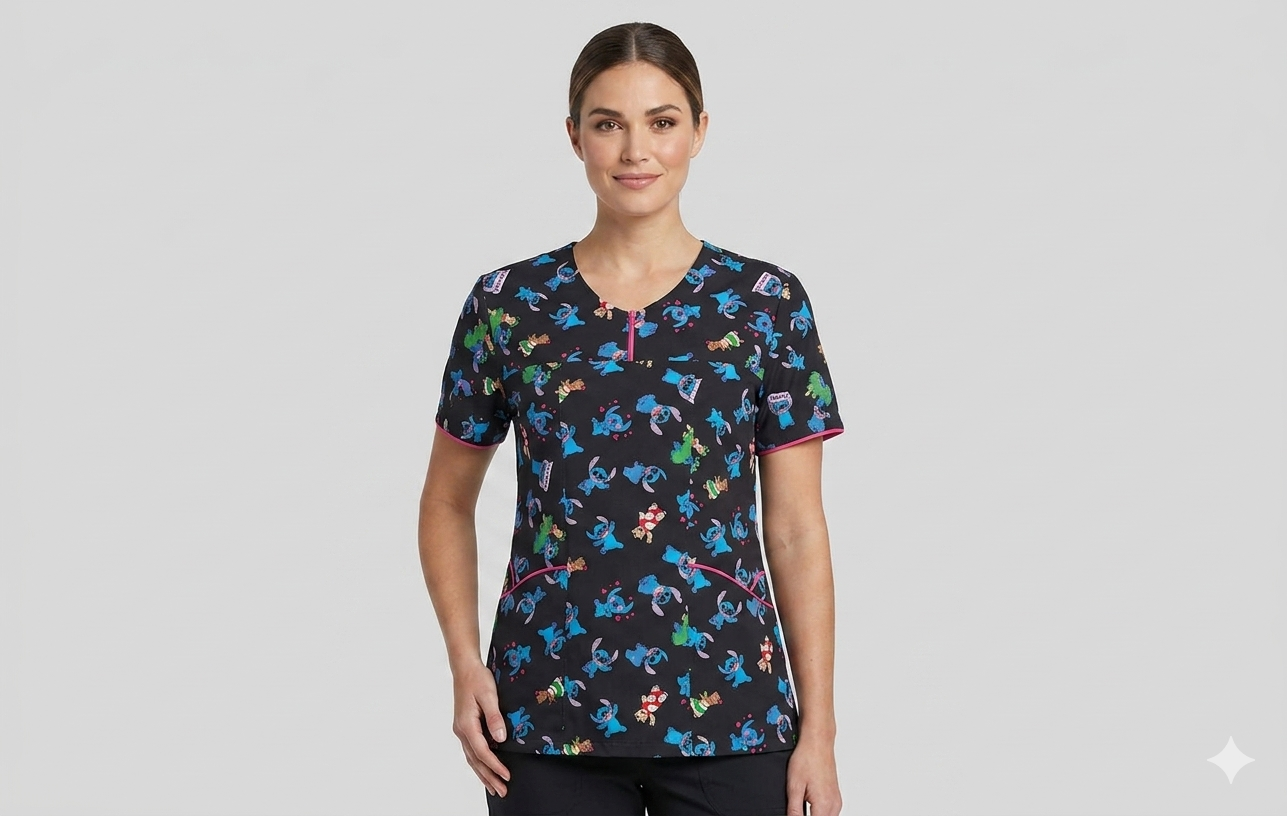 Blusa Cuello Redondo Con Cierre Corto Antifluido Estampado Lilo y Stich