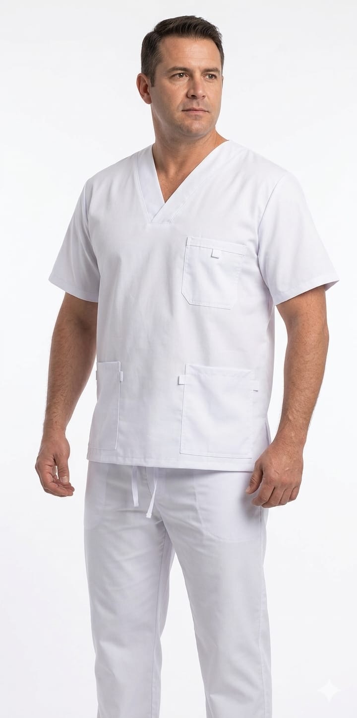 Uniforme Blanco Vivo Blanco Cuello V Micro-dril Lafayette