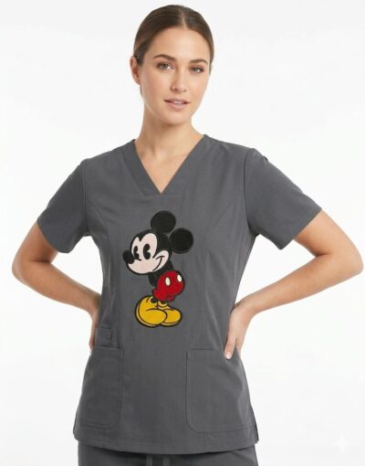 Uniforme Gris Oscuro Cuello V Corto Bordado Mickey Cloro resistente Lafayette - Imagen 2