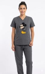 Uniforme Gris Oscuro Cuello V Corto Bordado Mickey Cloro resistente Lafayette Talla XS y S