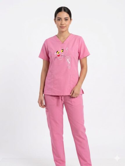 Uniforme Rosado Cuello V Corto Bordado Pantera Cloro resistente Lafayette