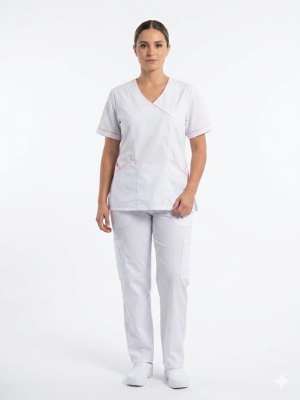 Uniforme Blanco Cuello Cruzado Embone Salmon