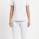 Uniforme Blanco Vivo Rosa Cuello Redondo Cremallera Corta Microdril Lafayette