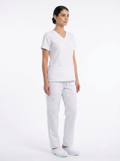 Uniforme Blanco Cuello V Redondeado Vivo Rosado Antifluido Cosmos Lafayette