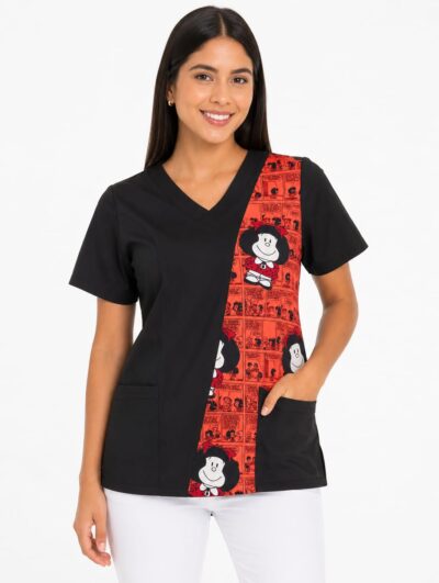 Blusa Cuello V Negra Sublimada Mafalda Universal Lycra Lafayette