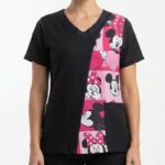 Blusa Cuello V Negra Sublimada Minnie-Mickey Fucsia Universal Lycra Lafayette