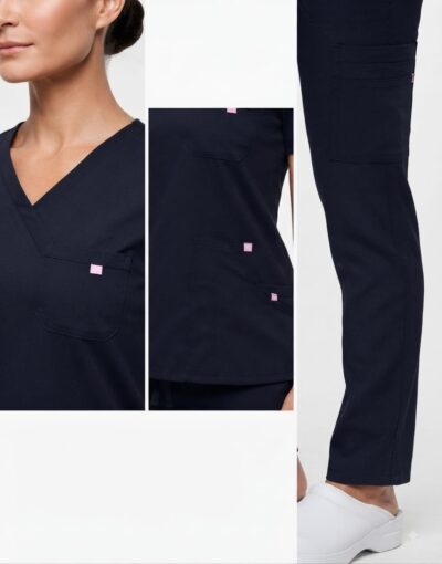 Uniforme Azul Noche Cuello Cruzado Vivo Rosado Universal Lycra Lafayette - Imagen 2