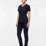 Uniforme Azul Noche Cuello Cruzado Vivo Rosado Universal Lycra Lafayette