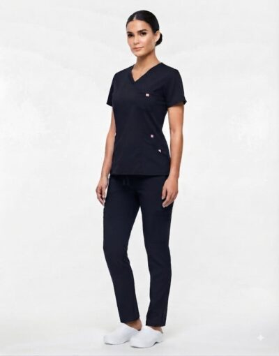 Uniforme Azul Noche Cuello Cruzado Vivo Rosado Universal Lycra Lafayette