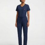 Uniforme Azul Noche Cuello Cruzado Vivo Salmon Lotus Lycra Lafayette