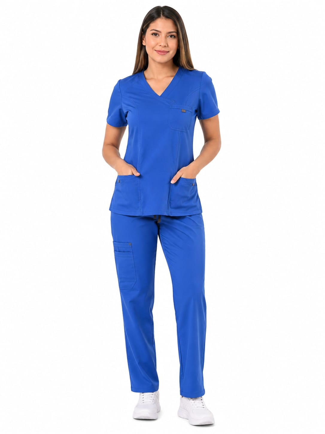 Uniforme Azul Rey Cuello Cruzado Vivo Gris Oscuro Lotus Lycra Lafayette (1) Uniforme Azul Rey Cuello Cruzado Vivo Gris Oscuro Lotus Lycra Lafayette - Imagen 1