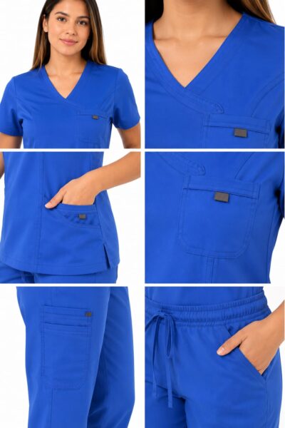 Uniforme Azul Rey Cuello Cruzado Vivo Gris Oscuro Lotus Lycra Lafayette - Imagen 2
