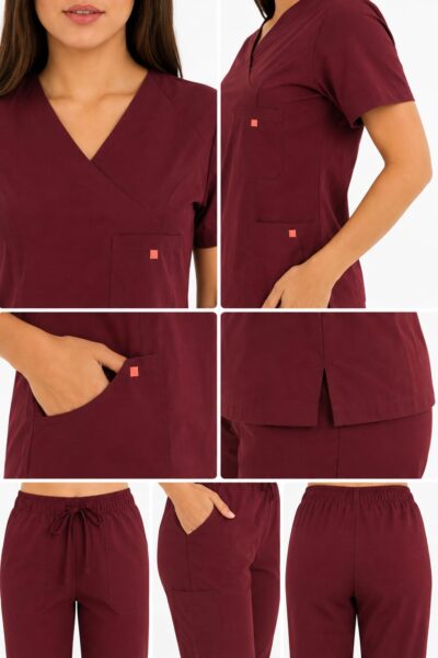 Uniforme vinotinto Cuello Cruzado Vivo Salmon Universal Lafayette - Imagen 2