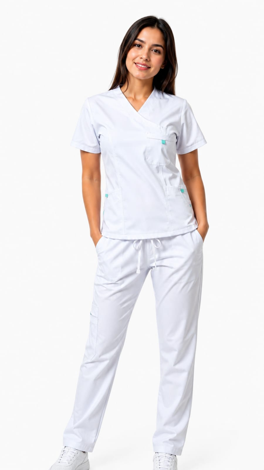 Uniforme Blanco Cuello Cruzado Vivo Verde Menta Microdril Lafayette - Imagen 1